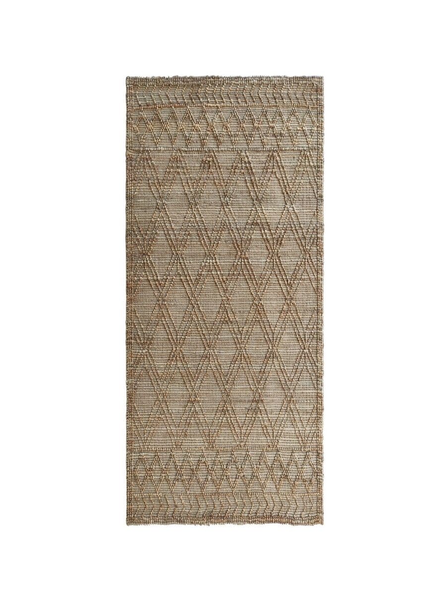 Ehly Elegance - Natural Color Jute with 3D Diamond Pattern (2 Sizes) WOVEN RUG 80x200 CM (Hallway Rug) 