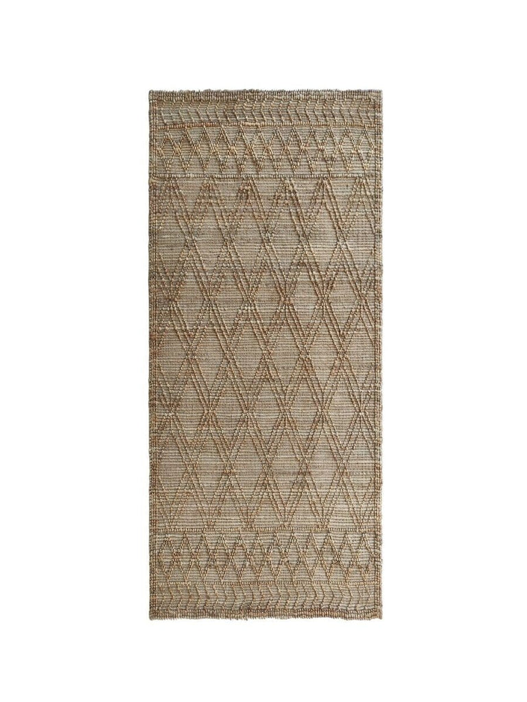 Earthly Elegance - Natural Color Jute with 3D Diamond Pattern (2 Sizes) WOVEN RUG RAM 80x200 CM (Hallway Rug) 