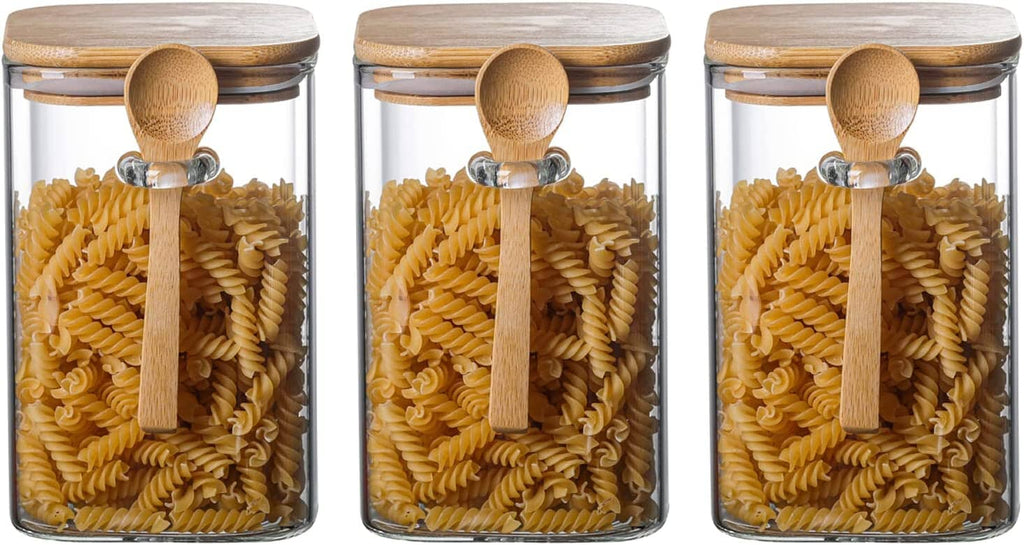 Storage Glass Jars with Bamboo Lids and Spoons (Set of 3) (2 sizes Available )