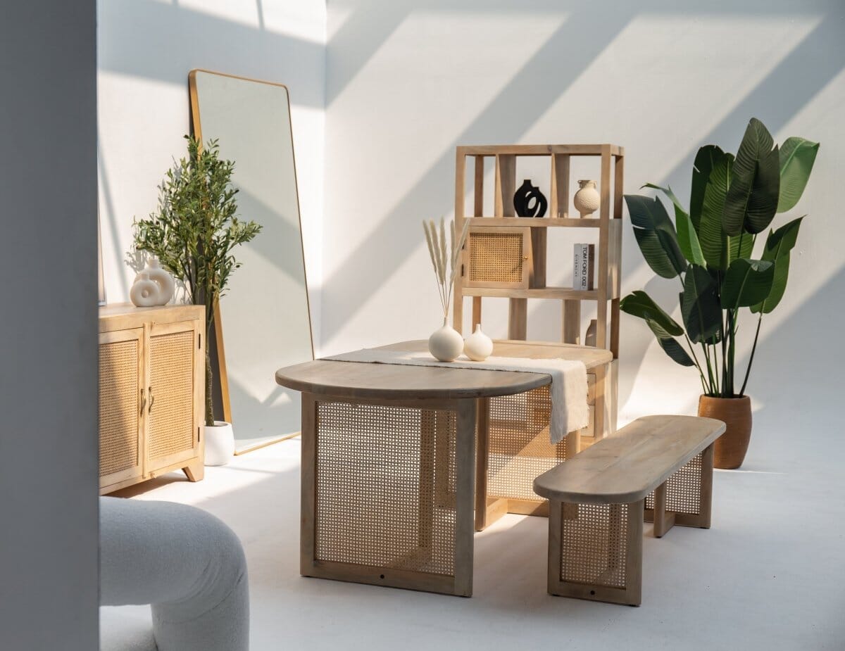 Ariana Wooden Dining Table with Rattan Legs