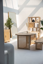 Ariana Wooden Dining Table with Rattan Legs