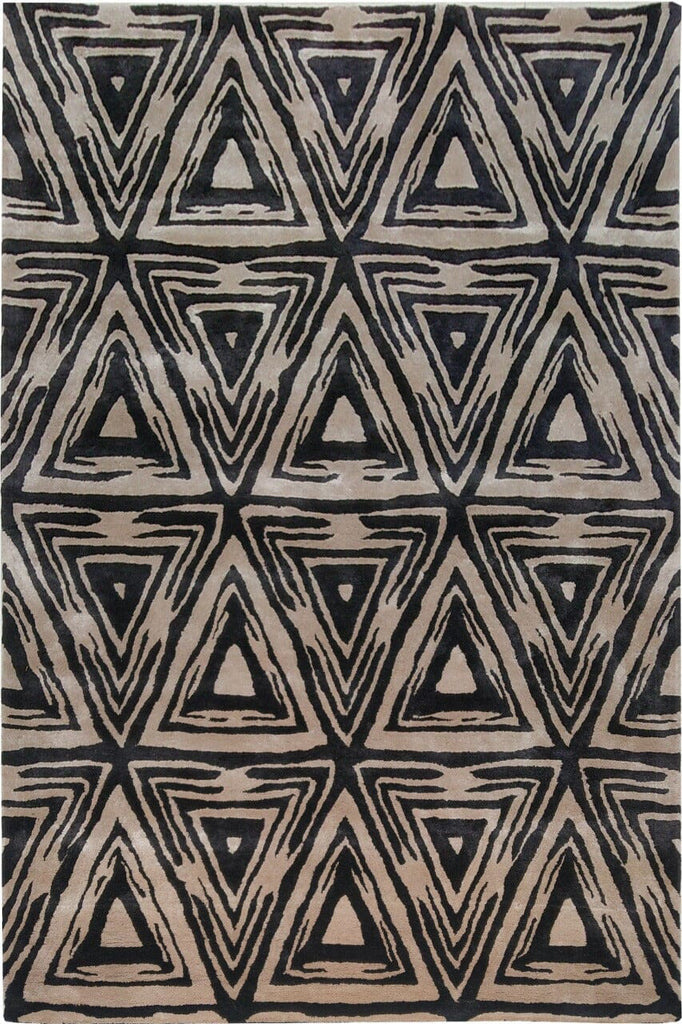 Triangular Elegance - Black & Beige Handmade Carpet (153x245 CM)