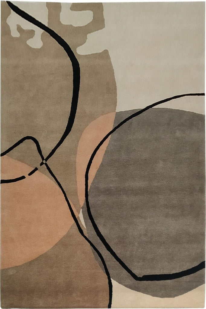 Abstract Neutral Circles - Handmade Carpet (180x270 CM)