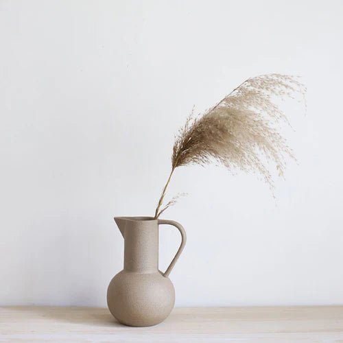 Ceramic Greige Vase with Handle (18CM Height)
