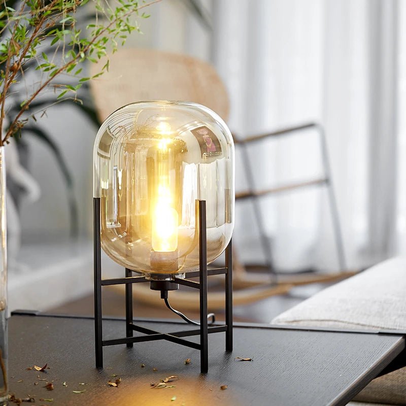 Round Glass Table Lamp with Black Legs Home Homekode 