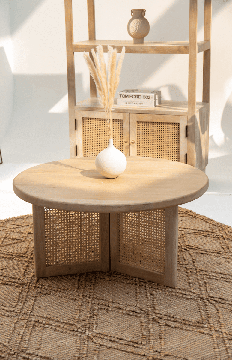 Dublin Rattan Legs Wooden Round Coffee Table