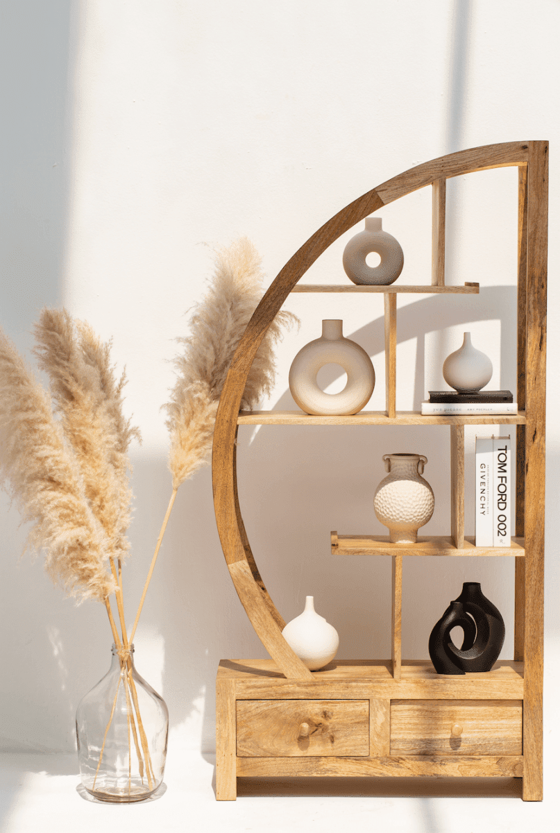 Elise Half Moon Mango Wood Shelves Unit