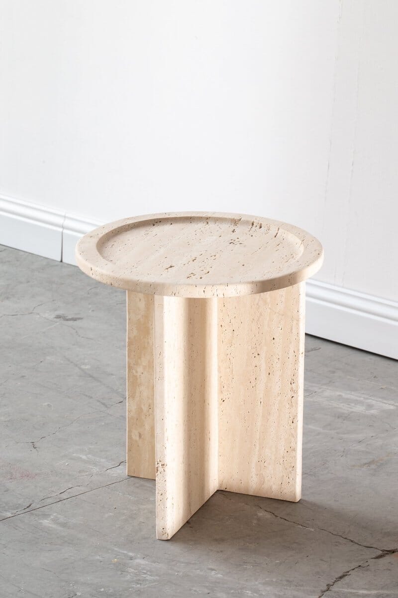 Aria Round Top Travertine Side Table Homekode 