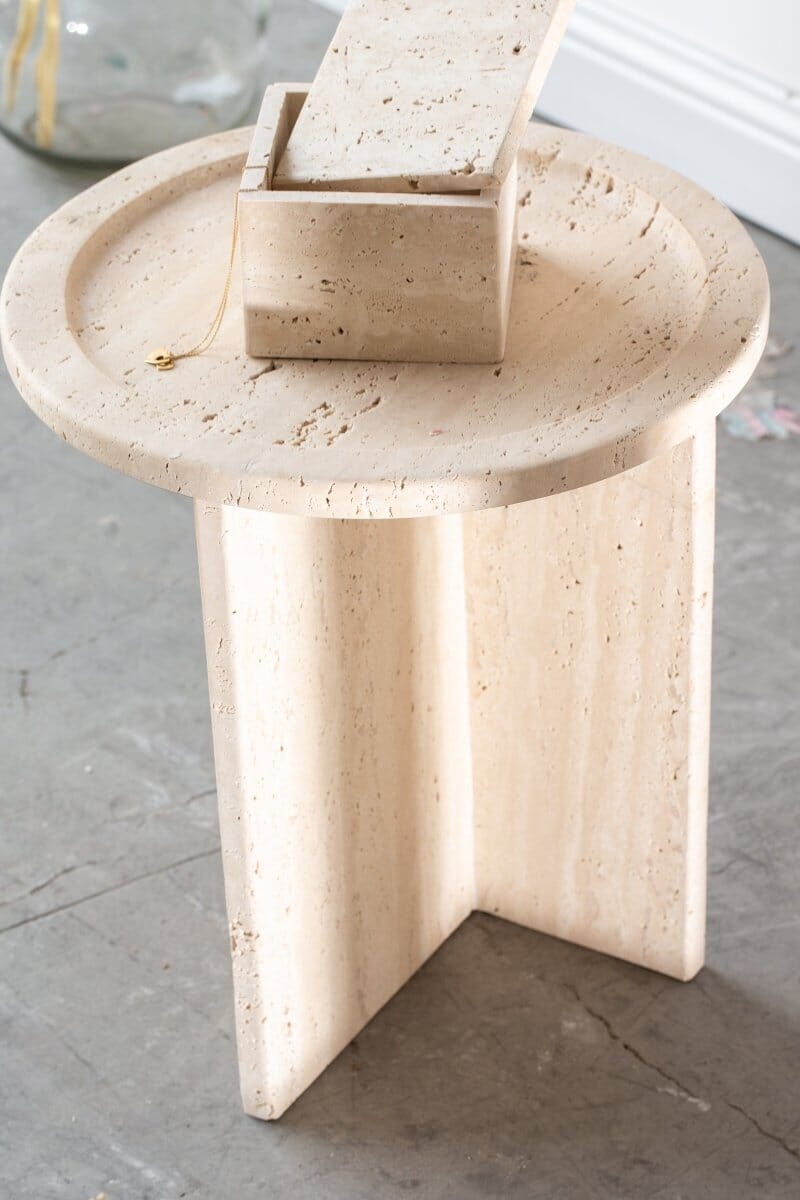 Aria Round Top Travertine Side Table Homekode 