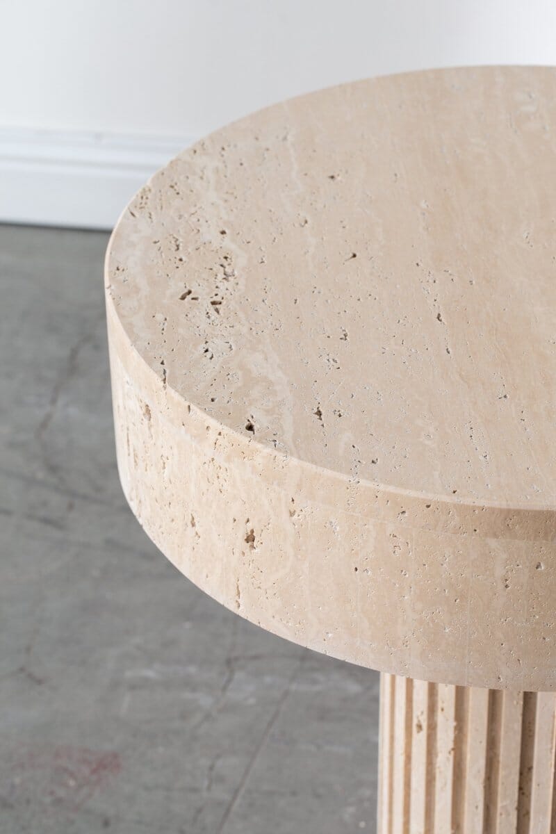 Aveline Travertine Round Top Side Table Homekode 