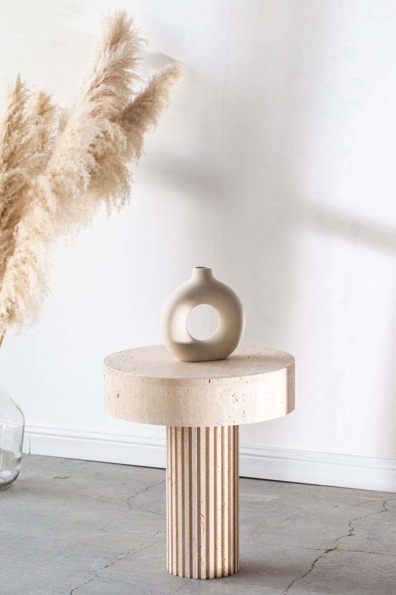 Aveline Travertine Round Top Side Table Homekode 