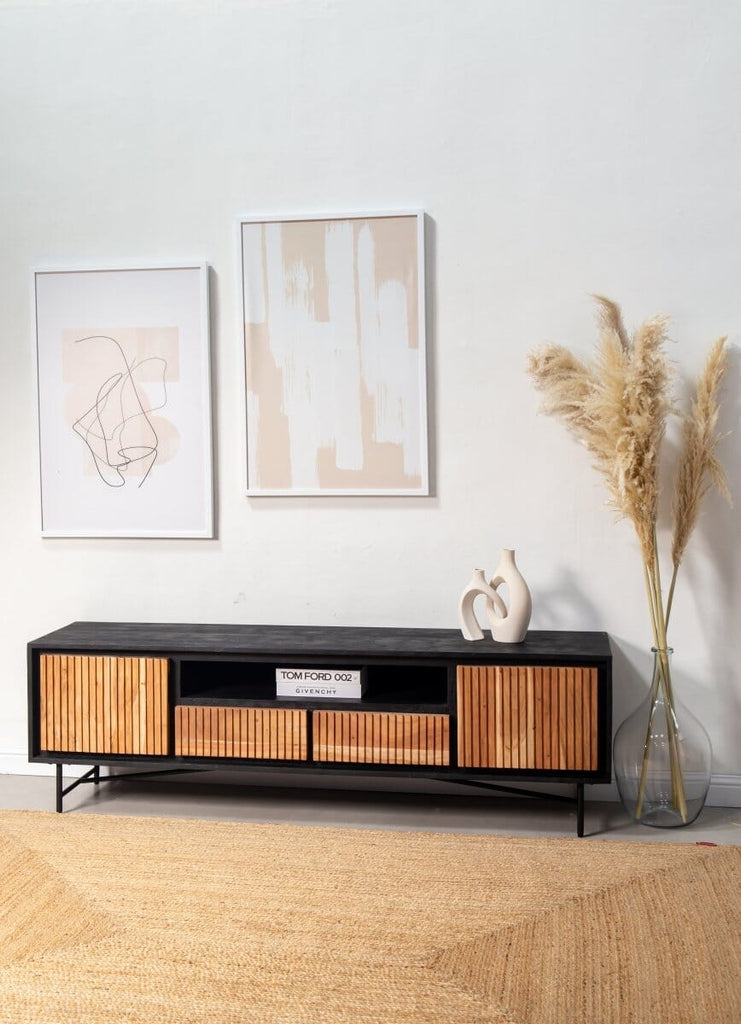 Addison Two Doors with four drawers Slat Media Console Homekode 