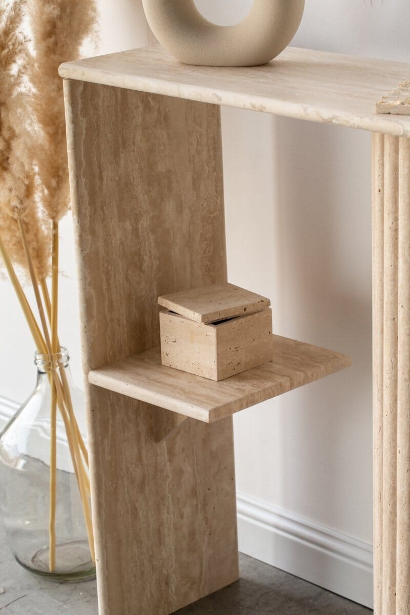 Athena Half Oval Top Travertine Console Table Homekode 