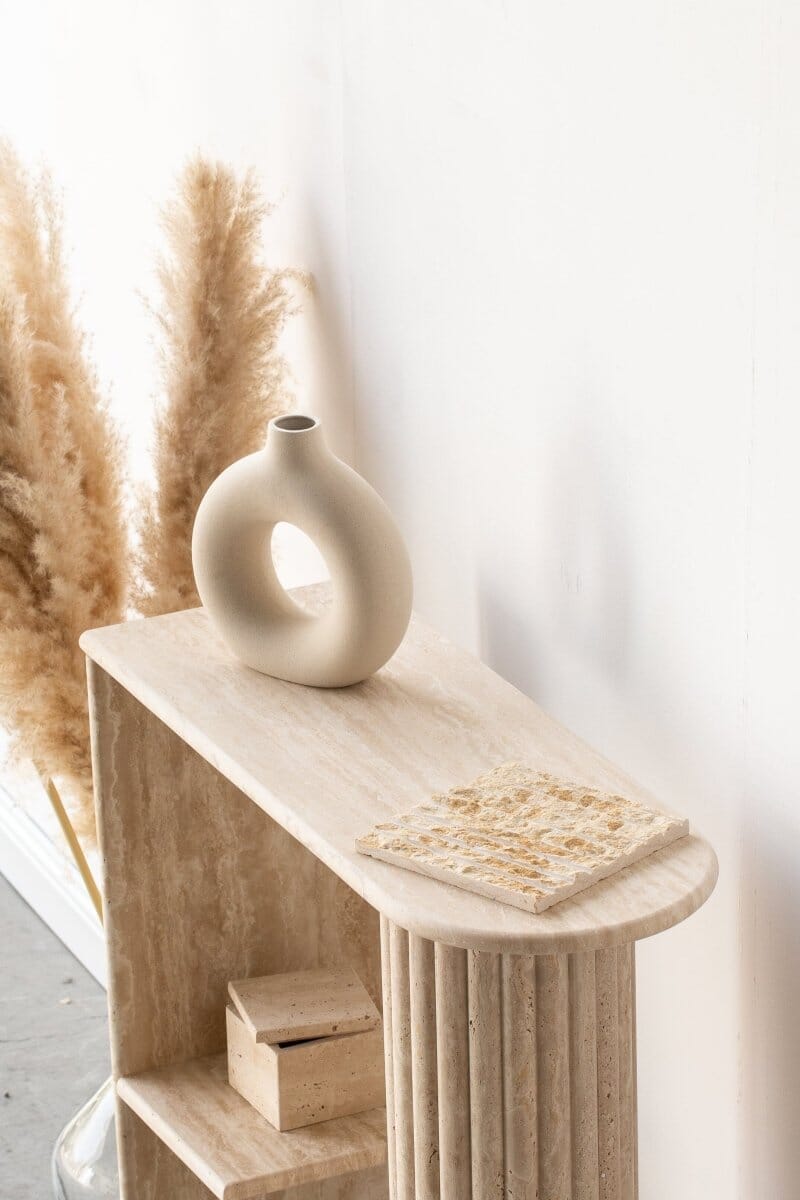 Athena Half Oval Top Travertine Console Table Homekode 