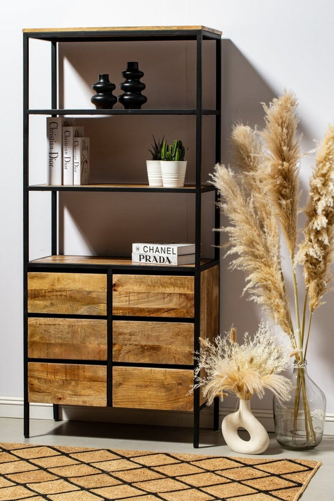 Industrial Wooden Shelves with Six Drawers Homekode 