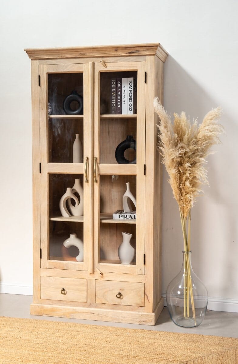 Deja Wooden Display Cabinet with Glass Doors Homekode 