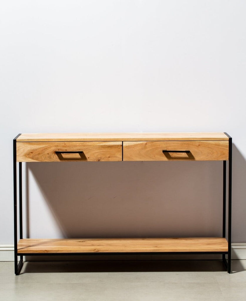 Industrial Two Drawer Wooden Desk Console Homekode 
