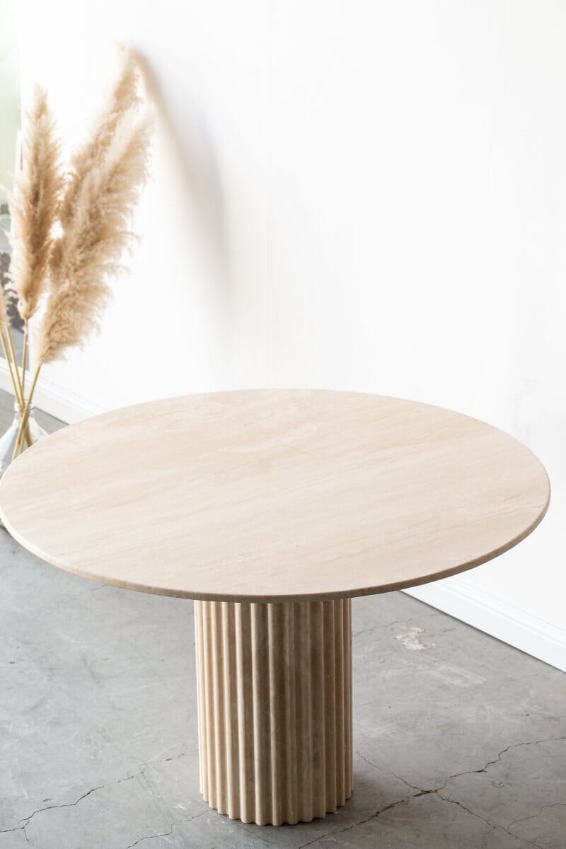 Claire Beige Travertine Round Dining Table (2 Size Available) Homekode 