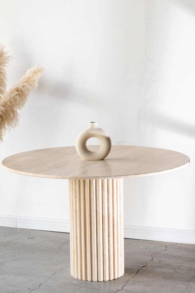 Claire Beige Travertine Round Dining Table (2 Size Available) Homekode 