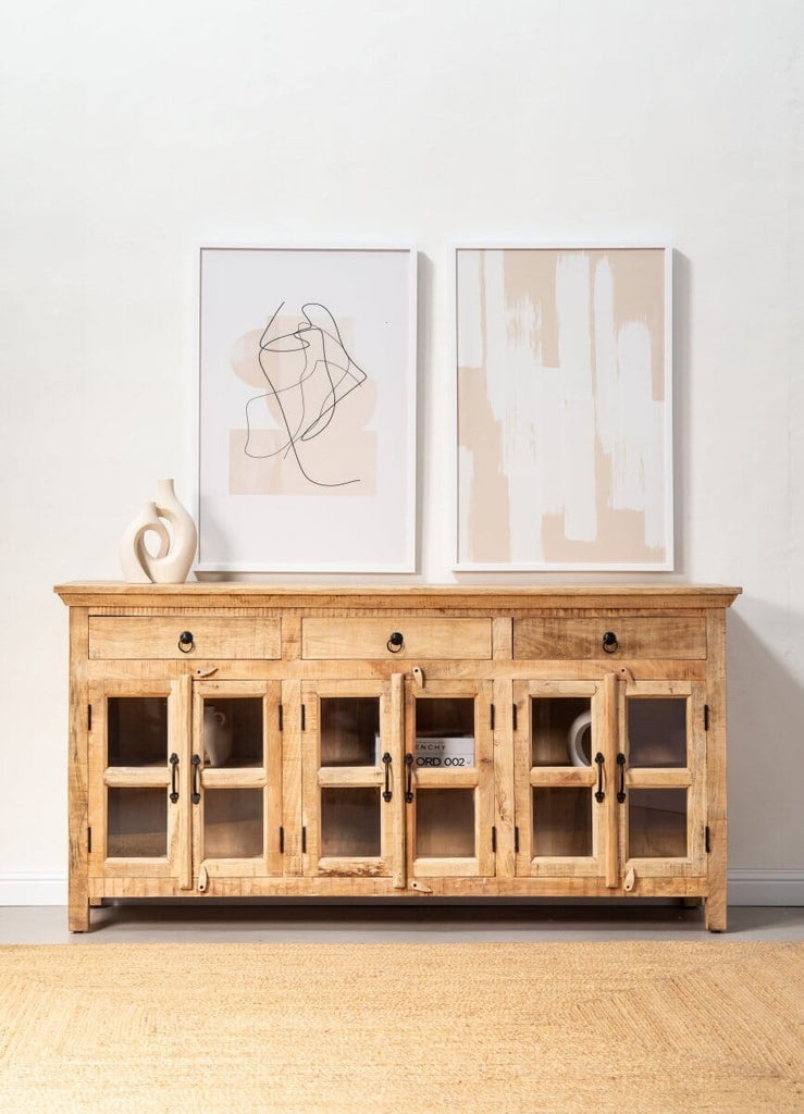 Paxton Wooden Sideboard with Glass Doors Buffets & Sideboards Homekode 