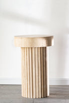 Milan Fluted Travertine Plinth with a Thick Round Top Homekode 