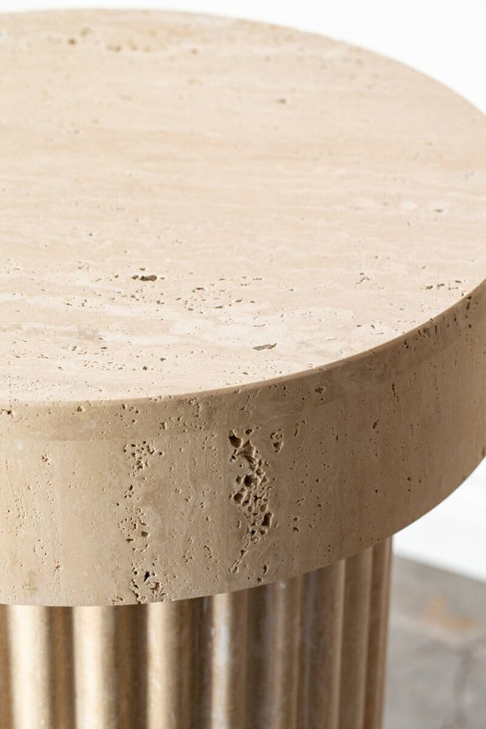 Milan Fluted Travertine Plinth with a Thick Round Top Homekode 