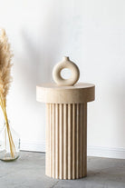 Milan Fluted Travertine Plinth with a Thick Round Top Homekode 