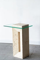 Sadie Minimalist Travertine Plinth with Glass Top Homekode 