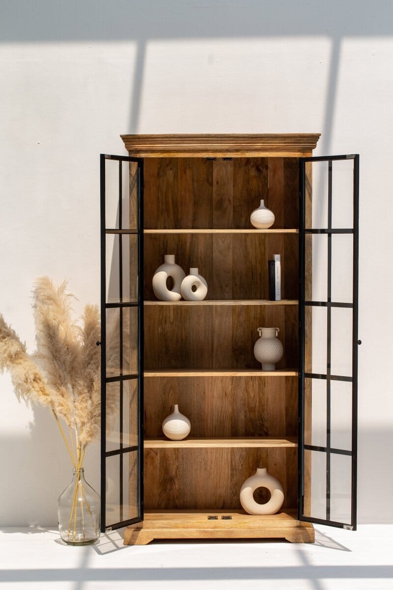 Ravenna Industrial Wooden Cabinet with Black Metal Doors Homekode 