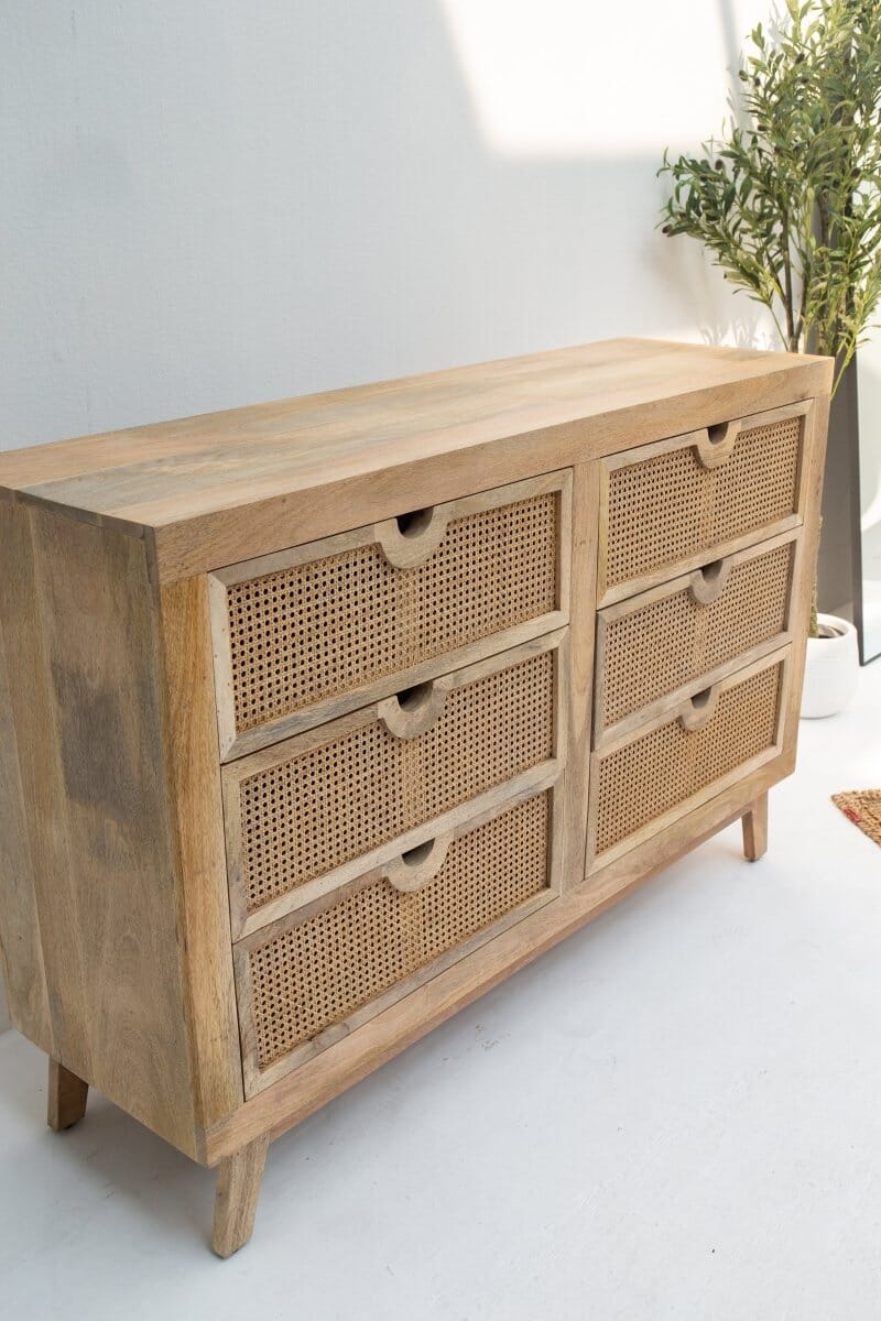 Stockholm Six Drawers Rattan Wooden Sideboard Homekode 