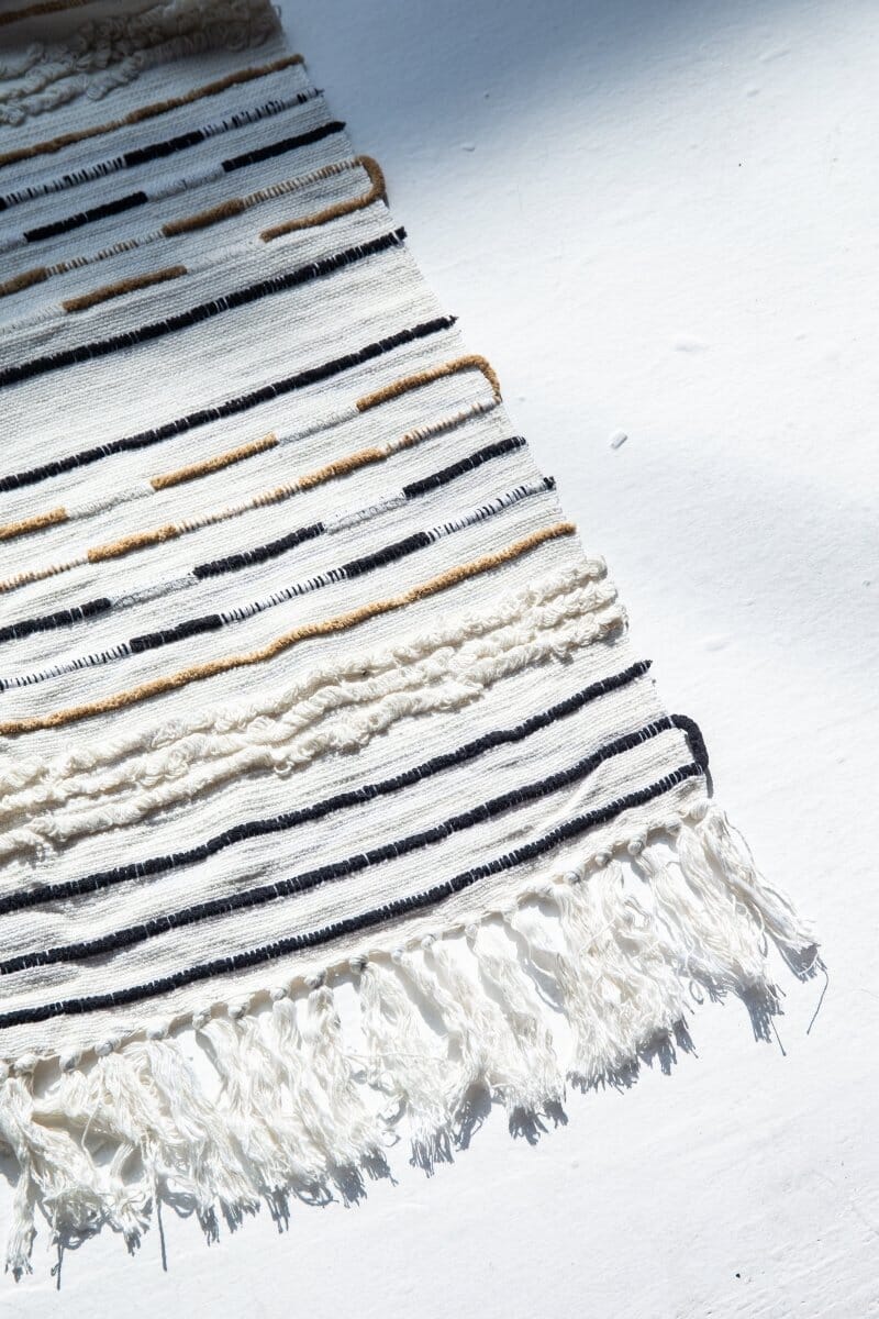 Striped Off-White, Black, Light Brown Throw Blanket (125x150 CM)