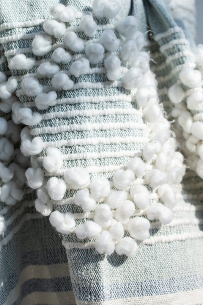 White & Light Blue Embroidered Throw Blanket (125x150 CM)