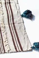 Boho Greige & Blue Tassels Throw Blanket (125x150 CM)