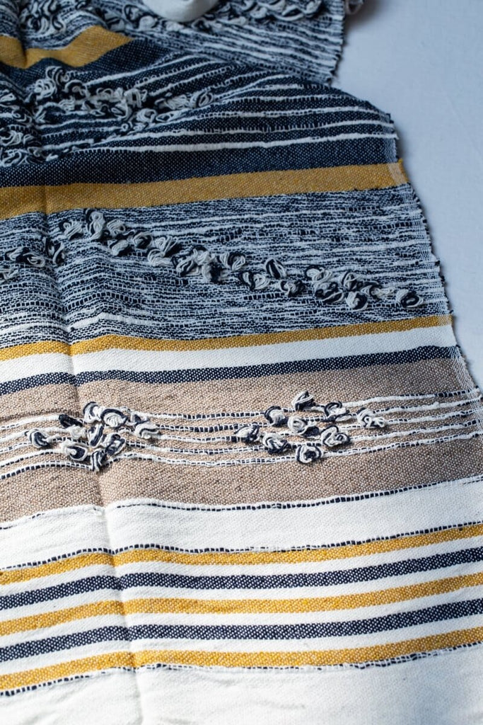 Embroidered Navy & Mustard Throw Blanket Homekode 