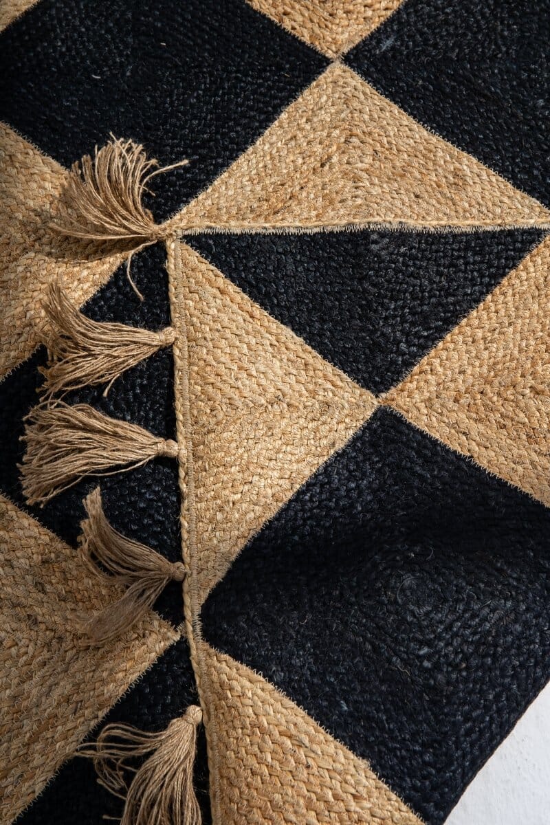 Lozenge Luxe - Black and Beige Jute Rug (5 Sizes)