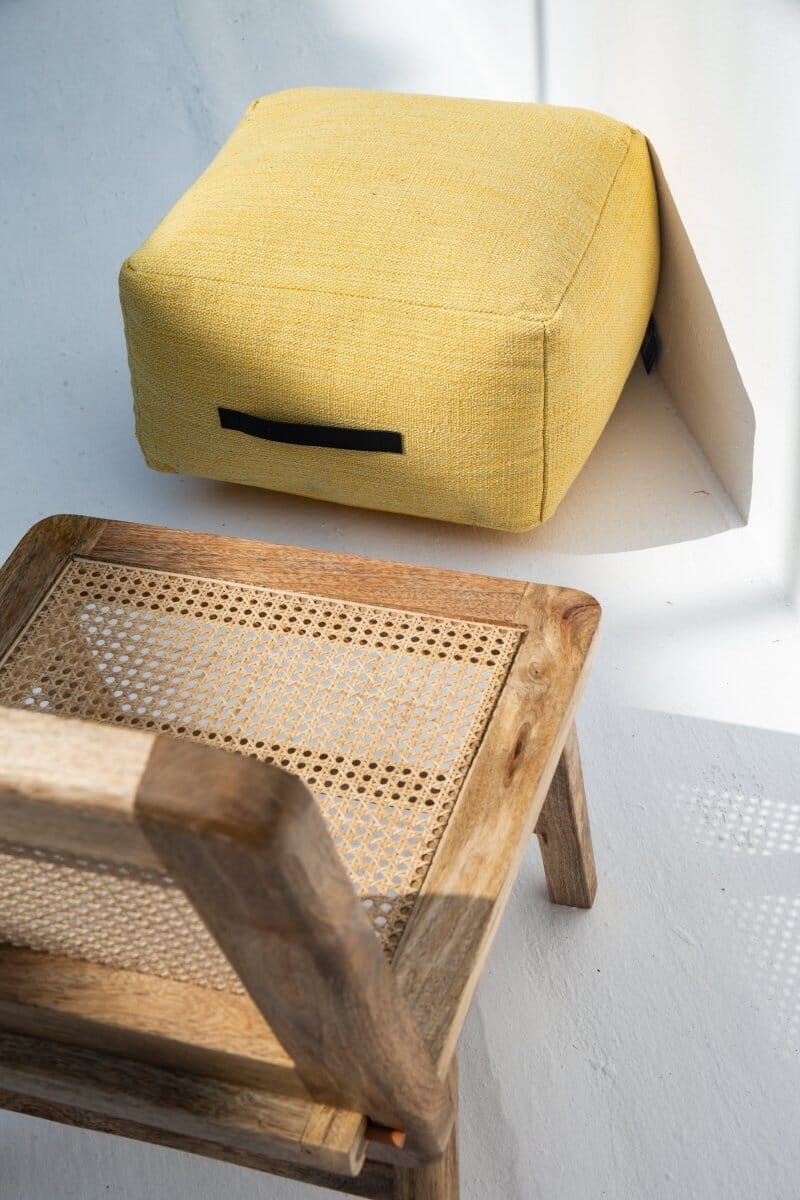 Yellow Mustard Rib Cotton Pouf (50x50x30 CM)