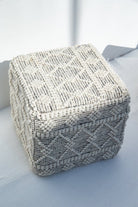 Boho White Lozenge Wool Pouf (40x40x40 CM)