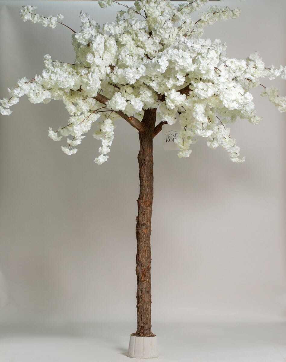 White Blossom Tree with Original Trunk &ificial Leaves (3 Sizes) Homekode 