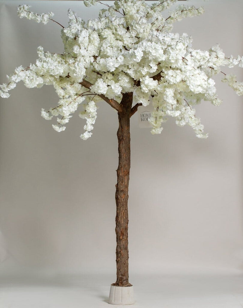 White Blossom Tree with Original Trunk & Artificial Leaves (3 Sizes) Homekode 