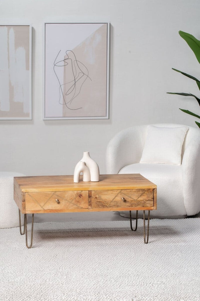 Mango wood Coffee Table with 2 Drawers Homekode 