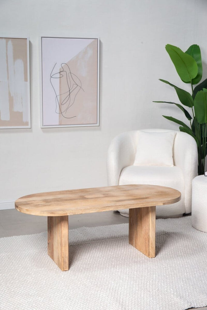 Oval Shape Wooden Coffee Table with Flat Legs Homekode 