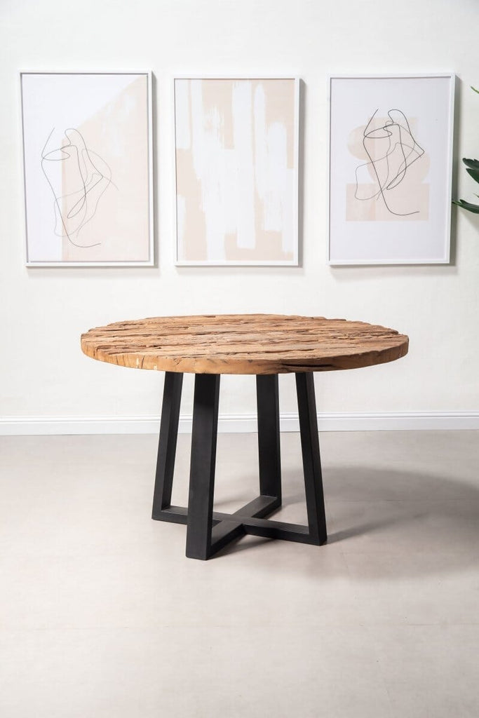 Sierra Railway Wood Round Dining Table with Glass Top Homekode 