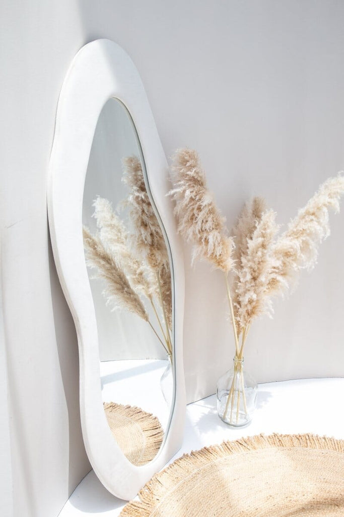 Roxana Off-White Squiggly Flannelette Floor Mirror (3 Sizes) Mirrors Homekode 