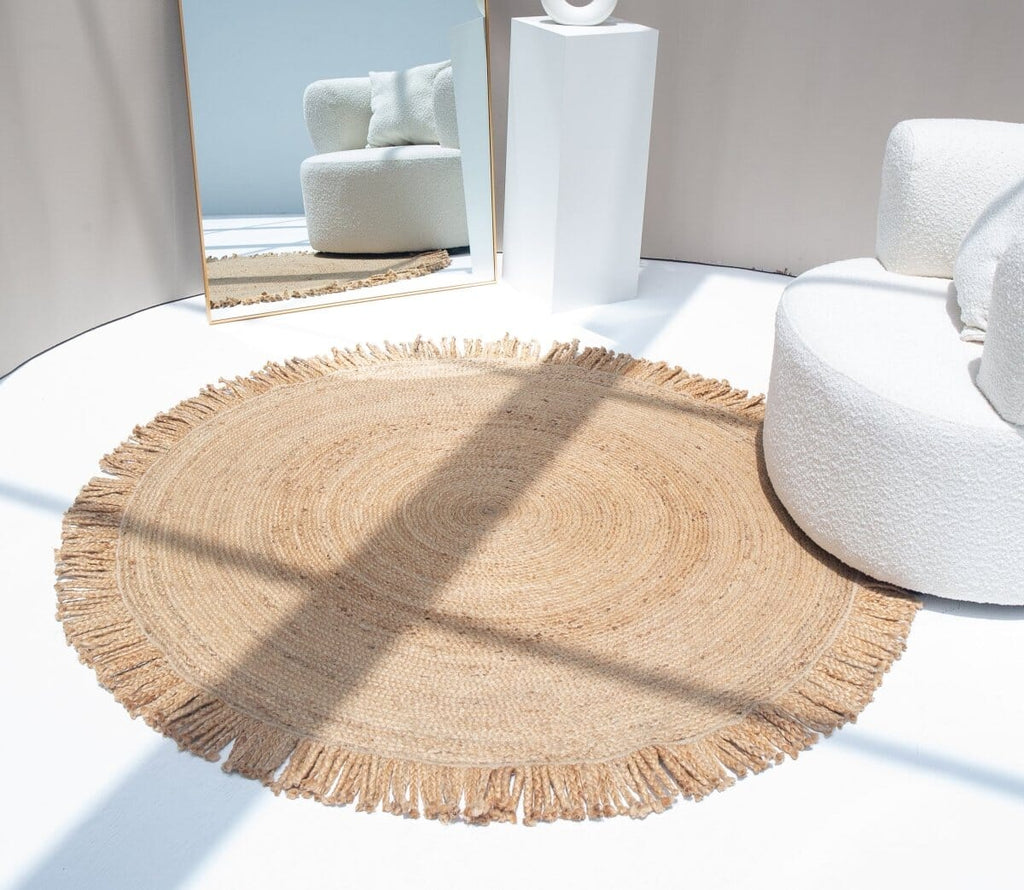 Braided Round Rug with Tessels (3 Sizes Available) Braided -- Braided Rug Homekode 