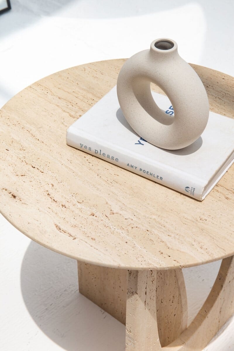 Thea Travertine Round Side Table Homekode 