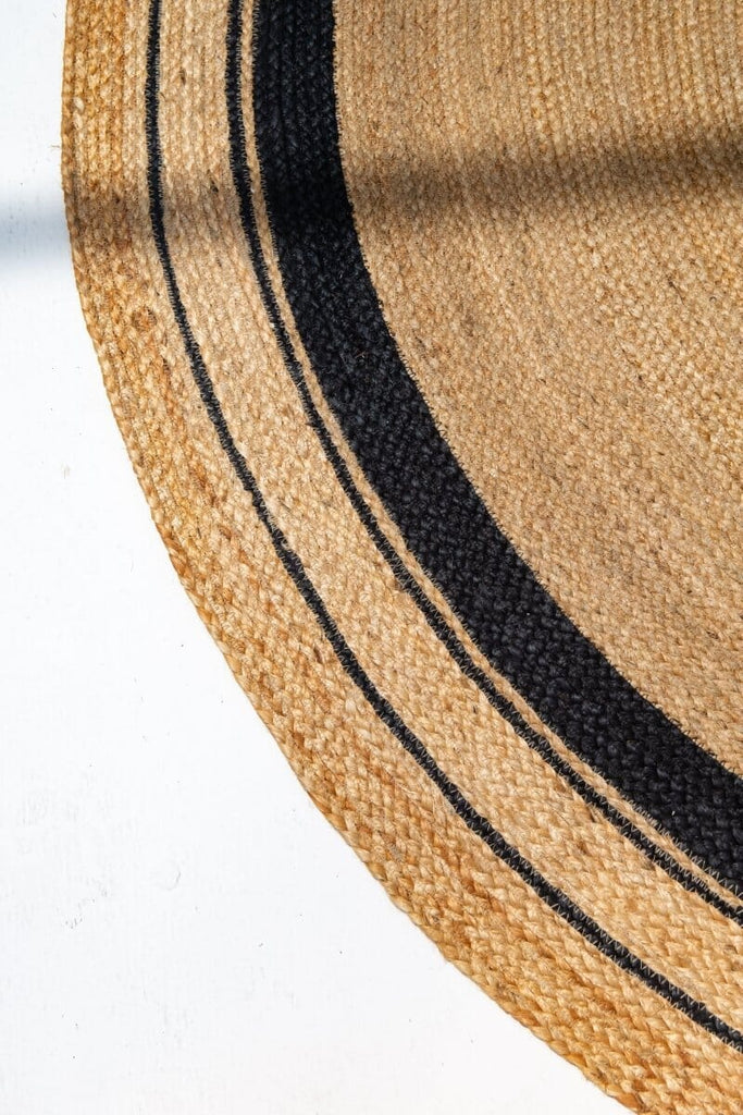 Ebony Earthshine - Natural & Black Braided Jute Round Rug (200 CM)