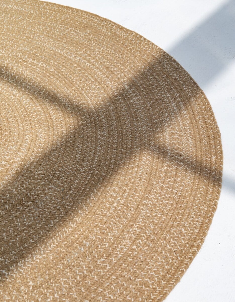 Aria Elegance - Natural Jute & White Braided Round Rug (3 Sizes)