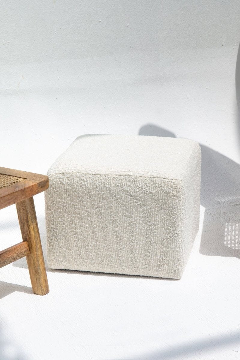 Cube Boucle Off-White Pouf (45 Width x 35 Height) Homekode 