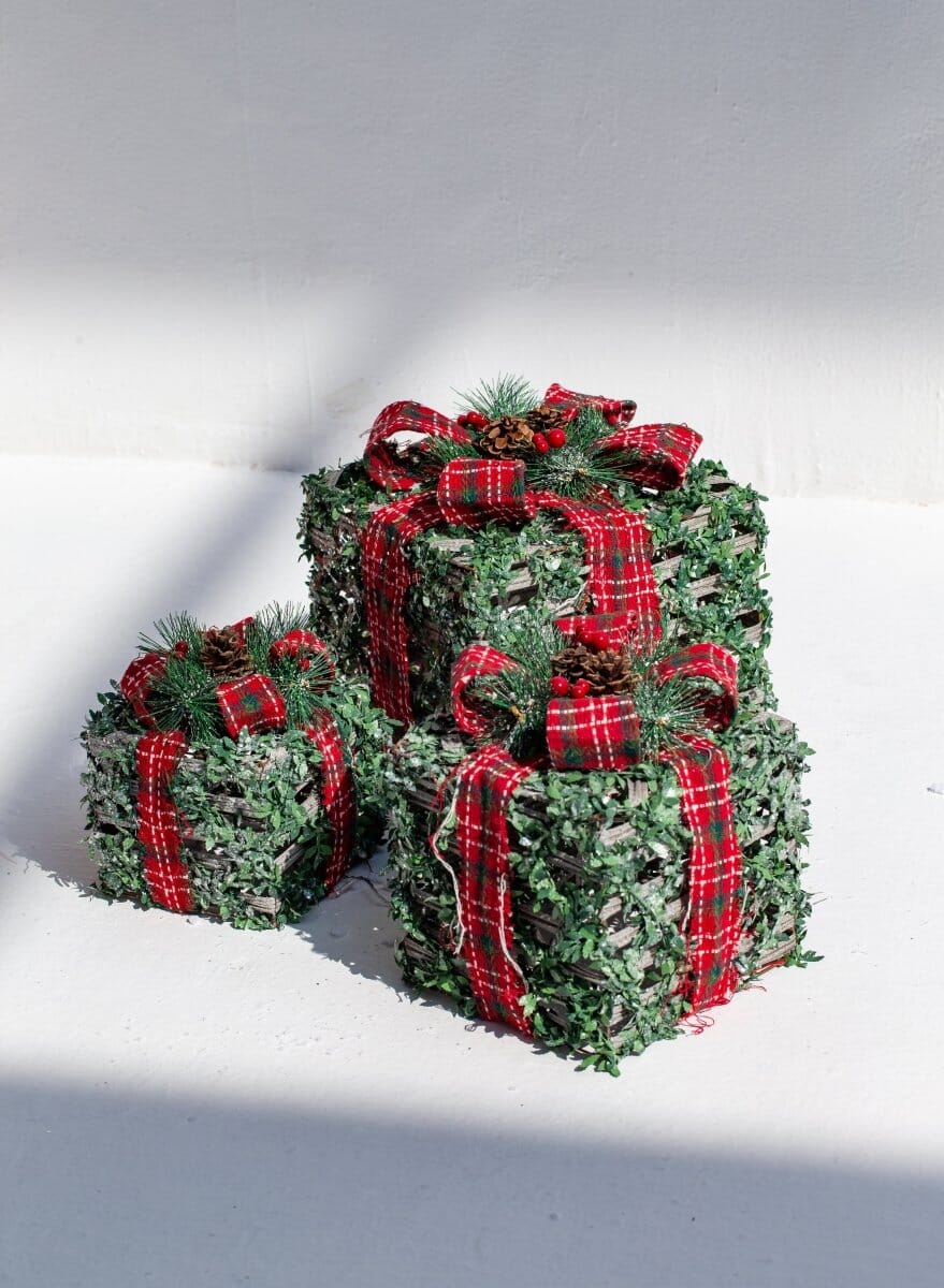 Set of 3 Light Up Green Present Boxes Homekode 