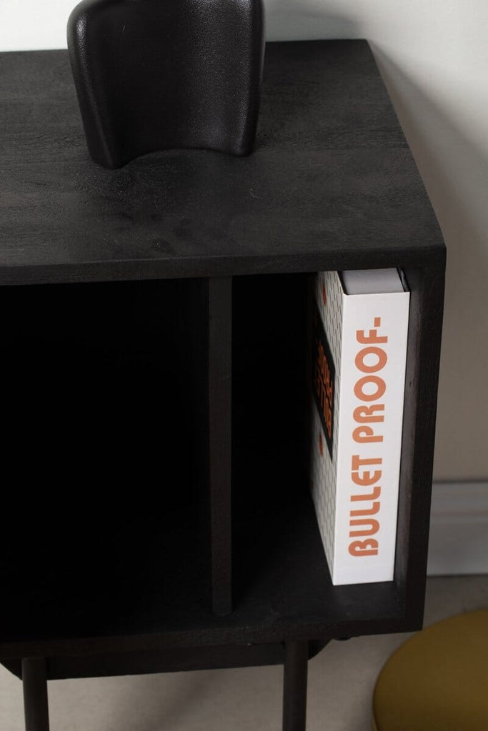 Klea Slat Wooden BedSide Table with Black Top & Legs Homekode 